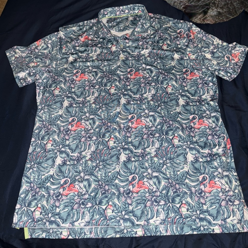 Johnnie-O Flamingo Print Golf Polo XL
